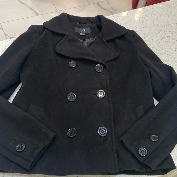 Forever 21 Double Button Peacoat, Size Medium in Black - Picture 1 of 6